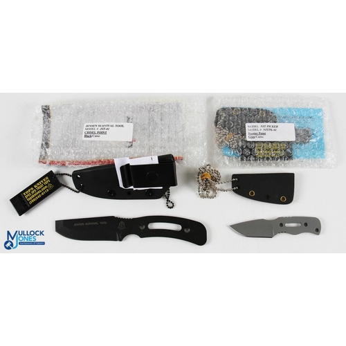 491 - Group of 3 Survival Knives - Jensen Survival Tool with chisel point in black finish, together with 2... 