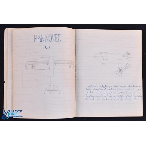 873 - WWI - Aviation a ms book featuring approx 70 reconnaissance drawings of British planes of WWI - The ... 