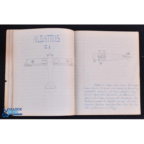 873 - WWI - Aviation a ms book featuring approx 70 reconnaissance drawings of British planes of WWI - The ... 