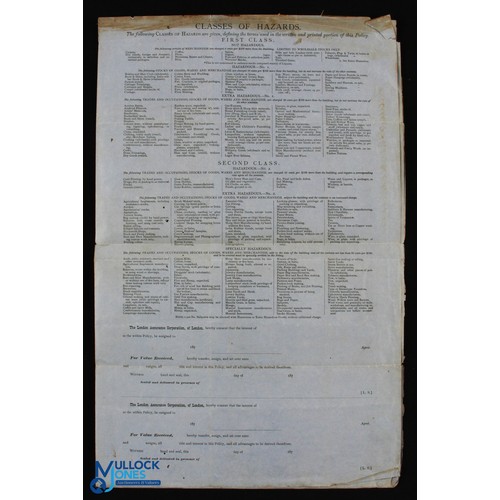 981 - The London Assurance Insurance Certificates 1874 (2) large and beautifully engraved insurance Certif... 