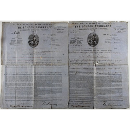 981 - The London Assurance Insurance Certificates 1874 (2) large and beautifully engraved insurance Certif... 