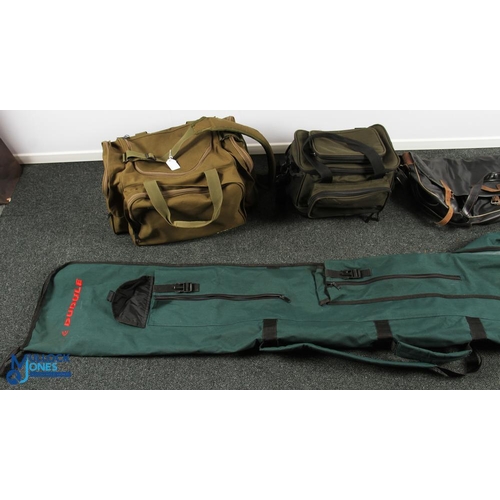 1113 - Fishing Bags - a Fox coarse fishing shoulder holdall, a smaller Crane sports multi pocket shoulder b... 