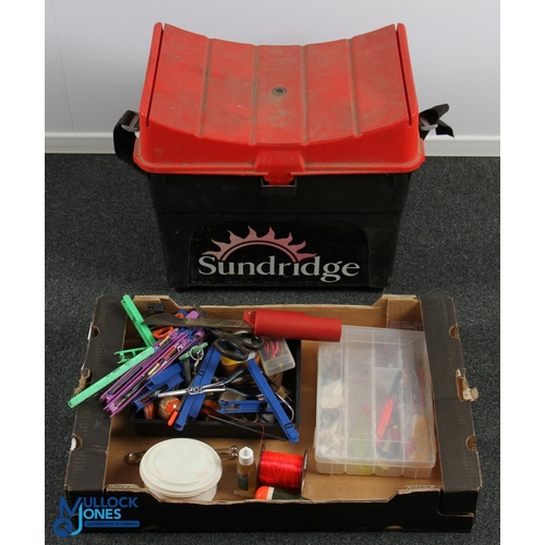 1123 - Sunridge Tackle Box Seat, with shoulder strap and contents of coarse and sea fishing accessories, to... 