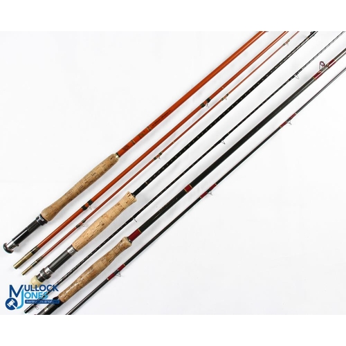 1443 - 3x Various Fishing Rods - features Edgar Sealey & Sons 9 ft 3 piece black arrow glass trout fly rod ... 