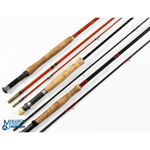 1443 - 3x Various Fishing Rods - features Edgar Sealey & Sons 9 ft 3 piece black arrow glass trout fly rod ... 