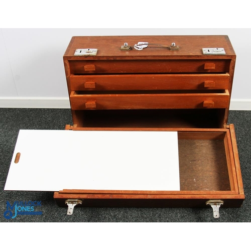 327 - Hardwood Dovetailed Fly-Tying Storage Box, with 3 drawers and a lidded compartment, in good clean co... 