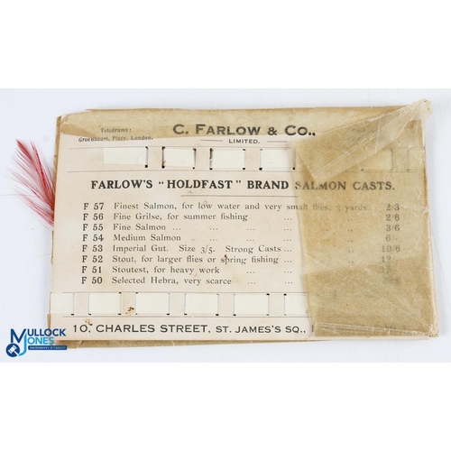 334 - C Farlow & Co Holdfast Salmon Casts, a sample card with 5 flies on it - with a selection of tackle t... 