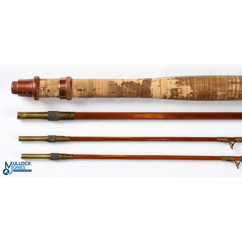 37 - Millwards Flylite split cane trout fly rod 8' 3pc with spare tip No 5049, copper anodised reel fitti... 