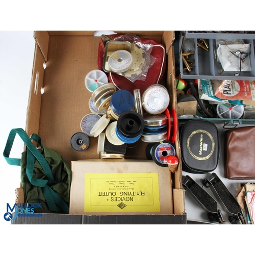 1103 - Fishing Tackle lot, a mixed lot of part used, line, cast, a tacklebox of tools, weights, floats - a ... 