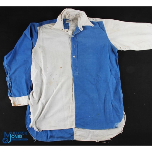 1609 - 1950s Western Province shirt, pale blue/white halves, long sleeves with one pale blue, one white, bu... 