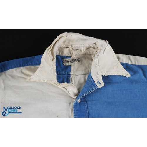 1609 - 1950s Western Province shirt, pale blue/white halves, long sleeves with one pale blue, one white, bu... 