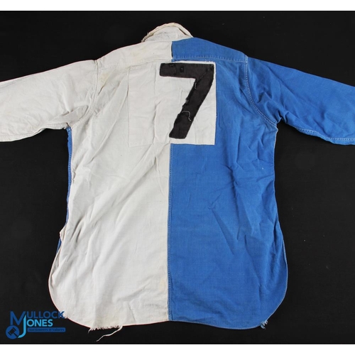 1609 - 1950s Western Province shirt, pale blue/white halves, long sleeves with one pale blue, one white, bu... 