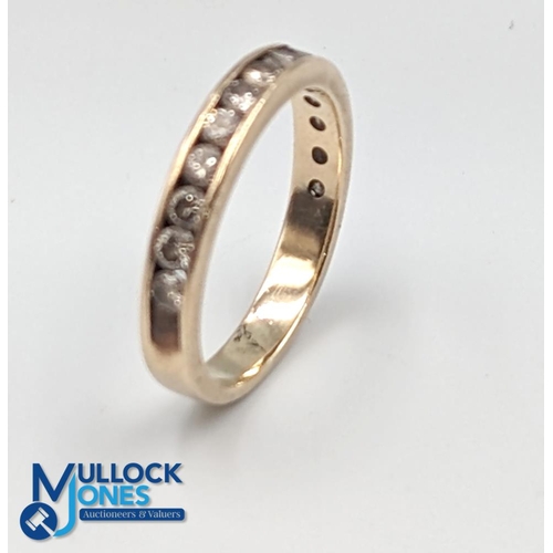 117 - Yellow Gold Half Eternity Ring 10K with channel set 14 round bright cut diamonds total .42ct, I colo... 