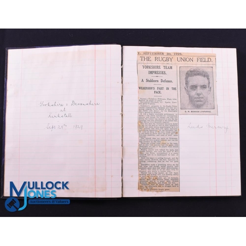 12 - Gordon Bonner's 1929-30 Pre-Tour Hardback Scrapbook & Record Book: Hardbacked ledger-style book used... 