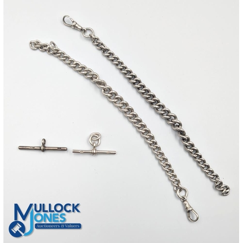 124 - Silver Hallmarked Pocket Watch Fob Chain Parts, all hallmarked parts 2 T bars and 2-part chains for ... 