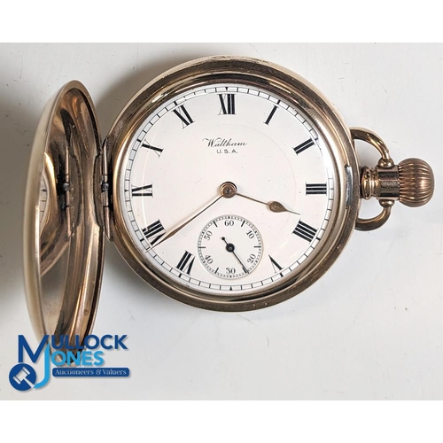 126 - Waltham Duke Pocket Watch 14ct Gold plated Dennison Sun case working, having a monogram engraving to... 