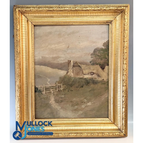 139 - 3 Period Paintings - oil and watercolour - a Highland view with sheep signed A Cox on canvas board, ... 