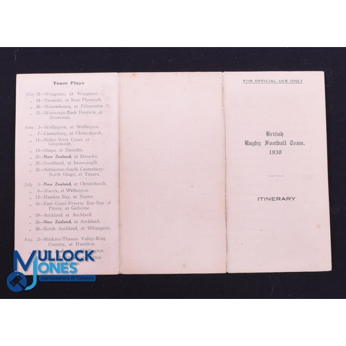 14 - Rare 1930 British & I Lions Itinerary: 5.5