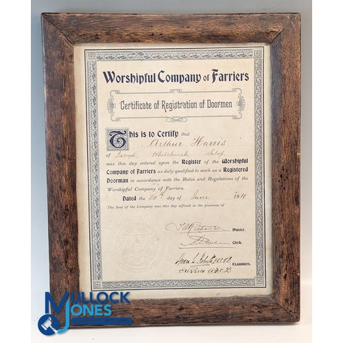 142 - 1910-1911 Worshipful Company of Farriers, 2 good looking framed certificates for Arthur Harris Salop... 