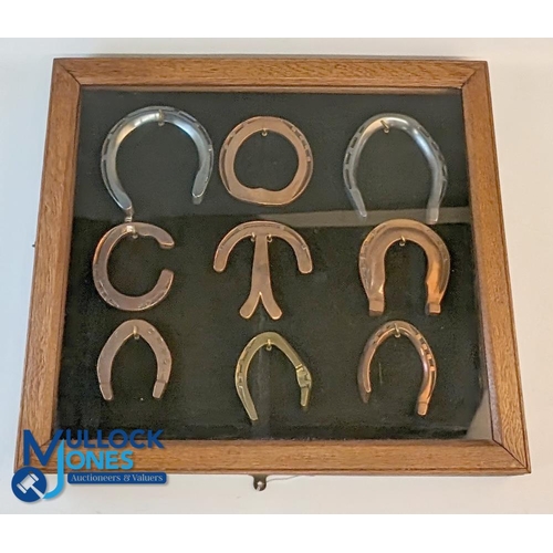 143 - c1910 Worshipful Company of Farriers Apprentice Pieces Horseshoe Collection, a framed lot of 9 assor... 