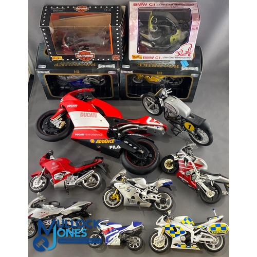 186 - Model Motorcycle Collection, with makers of Maisto, Teamster, Saico, Newray, Majorette, and other, a... 