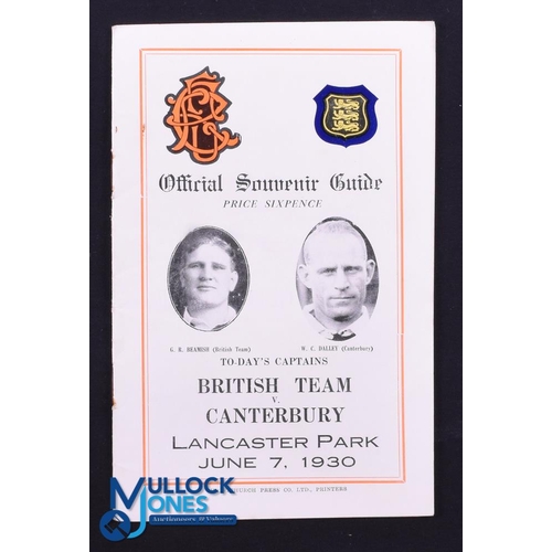 24 - Rare 1930 Rugby Programme, British & I Lions v Canterbury: Official Programme from the game lost 8-1... 