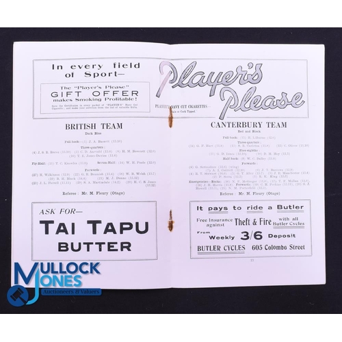 24 - Rare 1930 Rugby Programme, British & I Lions v Canterbury: Official Programme from the game lost 8-1... 