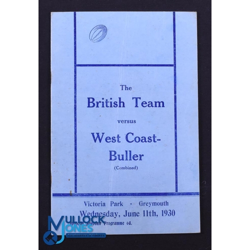 25 - Rare 1930 Rugby Programme, British & I Lions v West Coast-Buller: Official Programme from the game w... 