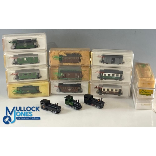 251 - Lilliput HOe 009 Narrow Gauge Locomotive Wagons Rolling Stock, a good selection to include 3 trains/... 