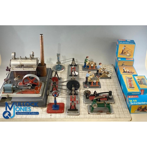 266 - Wilesco D16 Steam Plant Workshop Live Steam Engine Model, tinplate set with 6 Wilesco tools chain dr... 