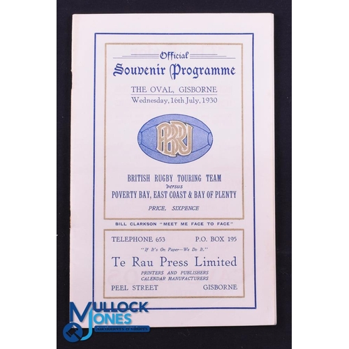 32 - Rare 1930 Rugby Programme, British & I Lions v Poverty Bay, E Coast & Bay of Plenty: Official Progra... 