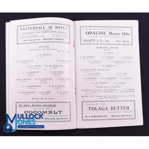 32 - Rare 1930 Rugby Programme, British & I Lions v Poverty Bay, E Coast & Bay of Plenty: Official Progra... 