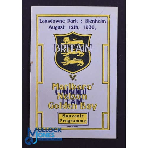 37 - Rare 1930 Rugby Programme, British & I Lions v Marlborough, Nelson and Golden Bay: Official Programm... 