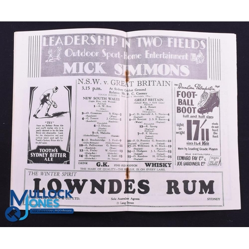 38 - Rare 1930 Rugby Programme, British & I Lions v NSW August: Official Programme from the game won 29-1... 