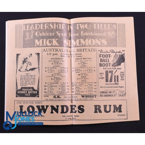 39 - Rare 1930 Rugby Programme, British & I Lions v Australia Test: Official Programme from the Test lost... 