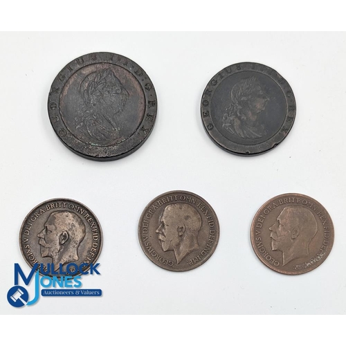 1797 George Iii Penny And Twopenny Cartwheel Coins, Plus 1912 And 1918 