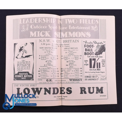 42 - Rare 1930 Rugby Programme, British & I Lions v NSW Sept: Official Programme from the game lost 3-28 ... 