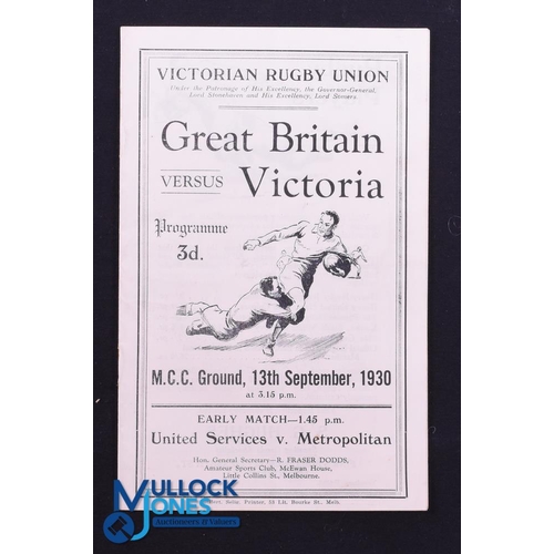 43 - Very Rare 1930 Rugby Programme, British & I Lions v Victoria: Official Programme from the game won 4... 