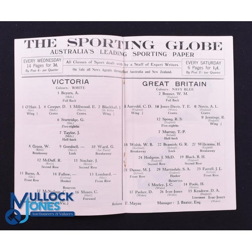 43 - Very Rare 1930 Rugby Programme, British & I Lions v Victoria: Official Programme from the game won 4... 
