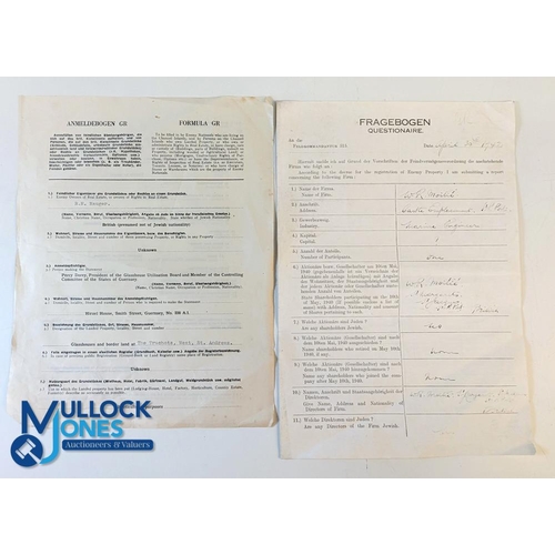 480 - WWII - Occupation of the Channel Isles - Two rare examples of registration questionnaires issued by ... 