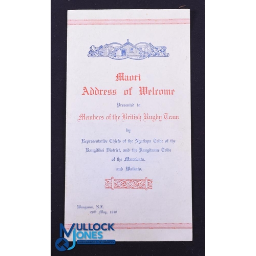 52 - 1930 British & I Lions Maori Interest, Address of Welcome: Decorative large-format 4pp card, Maori c... 