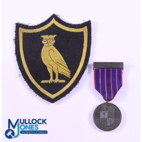 7 - 1920s Rugby Schools & Youth Blazer Badge & Medal (2): Yellow 'Wise Owl' shield-shaped badge, believe... 