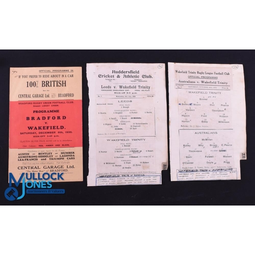 8 - 1930s Rugby Programmes (3): Rugby Union 1930 and Rugby League 1933-34: eight-sided foldout style red... 