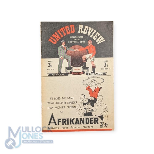 1188 - 1946/47 Manchester Utd v Portsmouth Div. 1 match programme 17 May 1947; staple rust, small edge tear... 