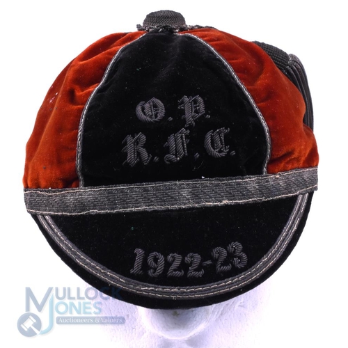 14 - 1922-3 Old Paulines Velvet Rugby Honours Cap: The London club's lovely 6-panelled black and red exam... 