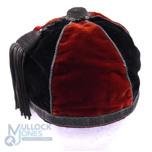 14 - 1922-3 Old Paulines Velvet Rugby Honours Cap: The London club's lovely 6-panelled black and red exam... 