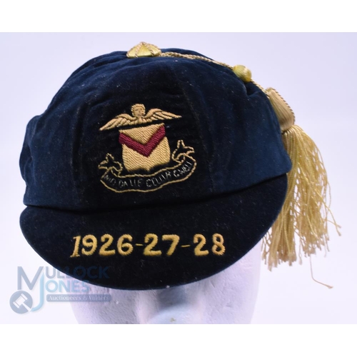 15 - 1926 on Newport, presumably Rugby Club, Velvet Honours Cap: Very dark Blue/Green, 8-panelled, never ... 