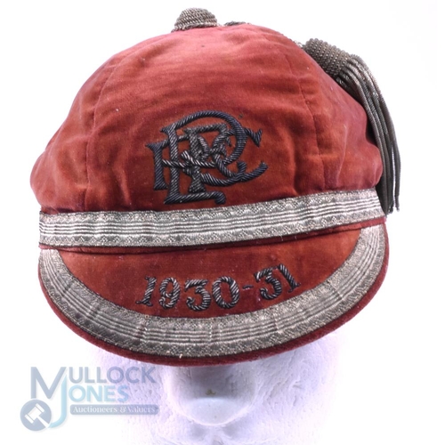 18 - 1930-1 Paignton RFC Velvet Rugby Honours Cap: Red six-panelled cap with gold braid and tassel, PRFC ... 