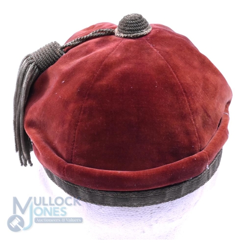 18 - 1930-1 Paignton RFC Velvet Rugby Honours Cap: Red six-panelled cap with gold braid and tassel, PRFC ... 