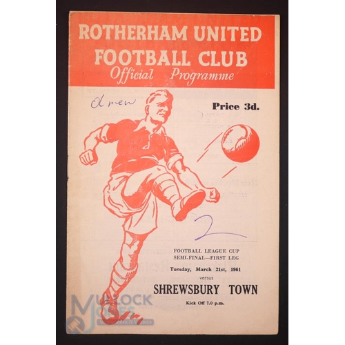 2129 - 1960/61 Football League Cup s/f 1st leg Rotherham Utd v Shrewsbury Town at Millmoor 21 March 1961; n... 